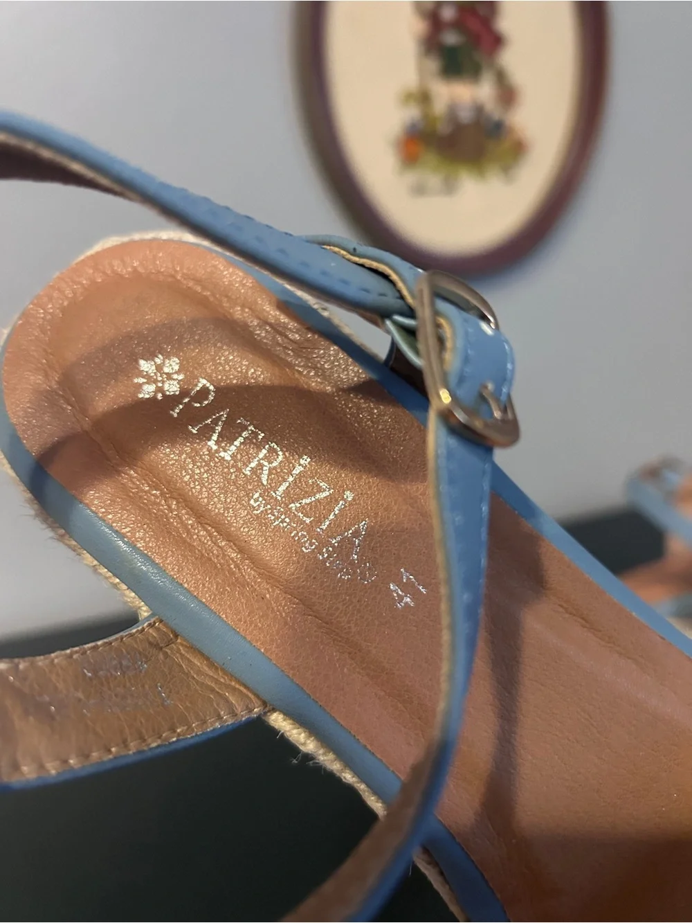 Patrizia by Spring Step Embellished Espadrille Wedge Sandal Blue Cream Size 41